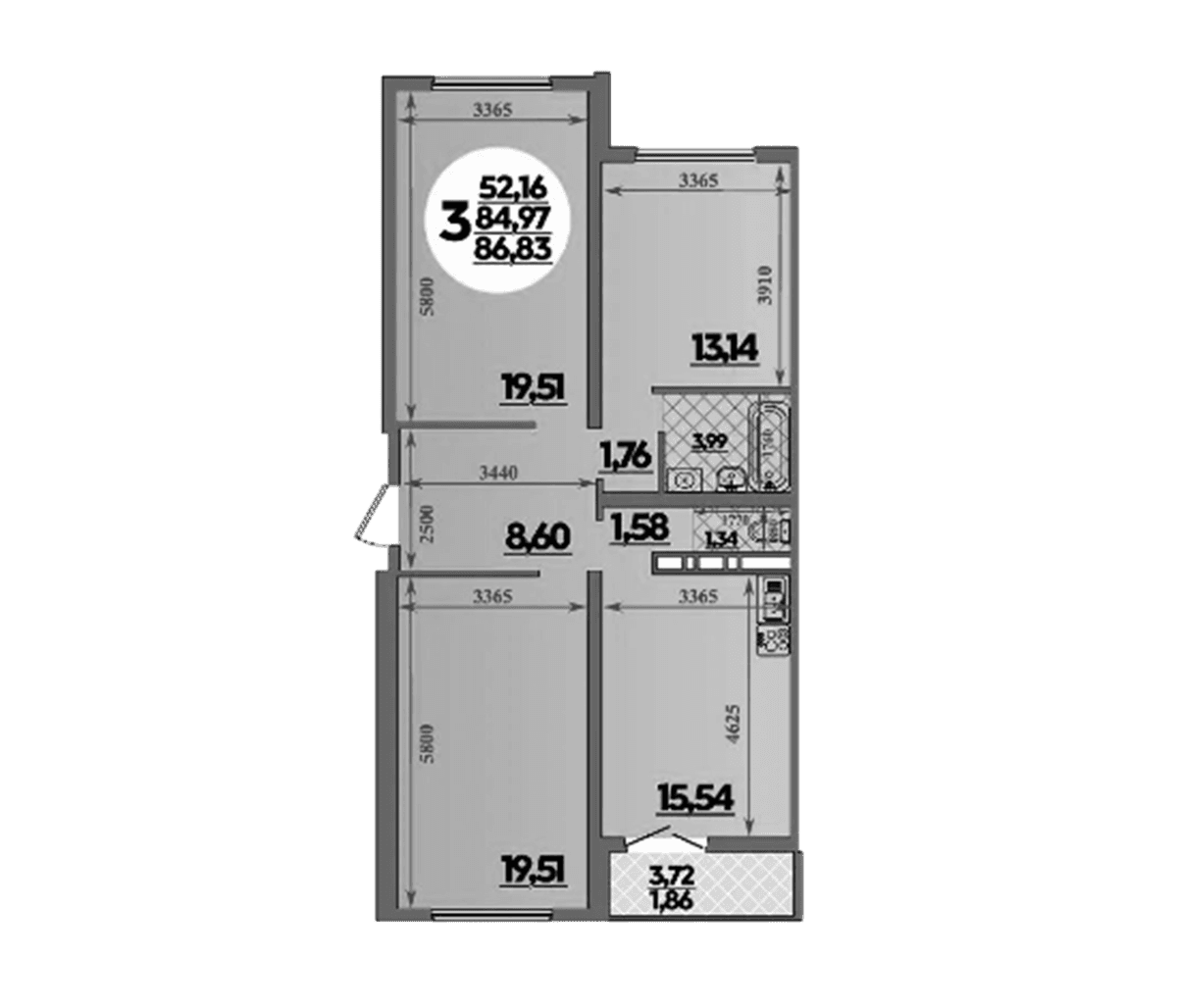 Продается 3-комн. квартира, 84.97 м²