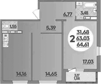 Продается 2-комн. квартира, 63.03 м²