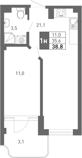 Продается 2-комн. квартира, 34.6 м²