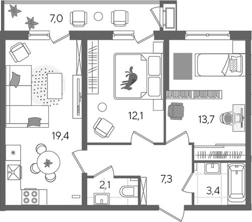 Продается 3-комн. квартира, 58 м²