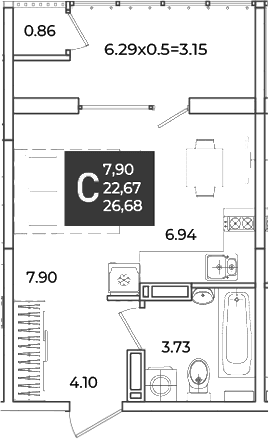 Продается 1-комн. квартира, 22.67 м²