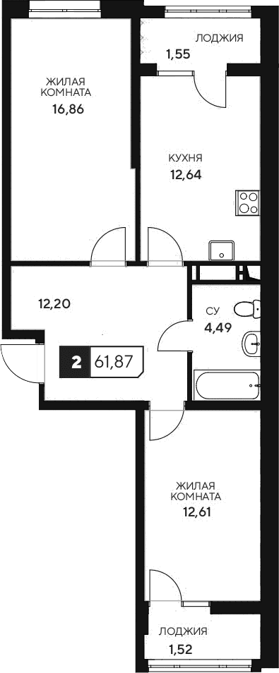 Продается 2-комн. квартира, 58.8 м²