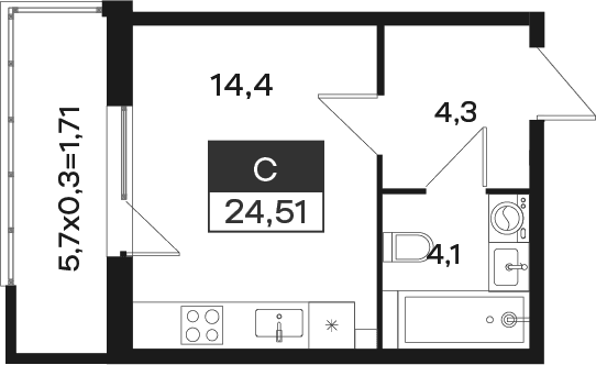 Продается 1-комн. квартира, 22.8 м²