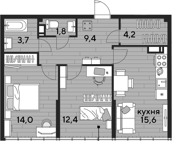 Продается 2-комн. квартира, 61.1 м²