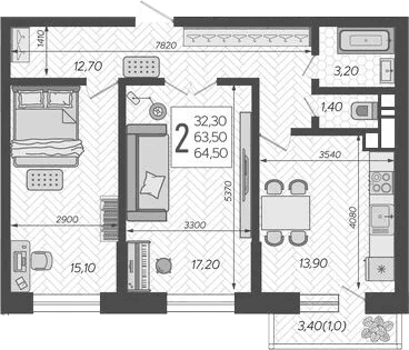 Продается 2-комн. квартира, 64.62 м²