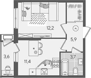 Продается 1-комн. квартира, 33.2 м²