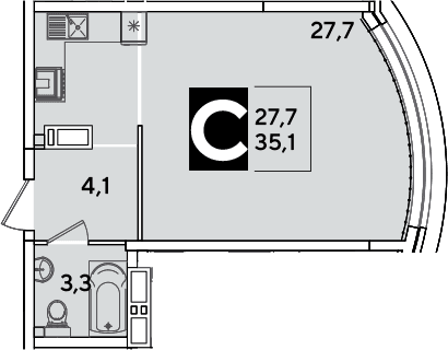 Продается 1-комн. квартира, 35.1 м²