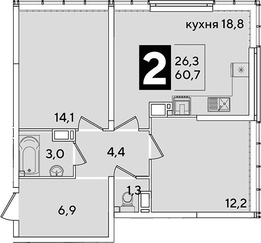 Продается 3-комн. квартира, 60.7 м²