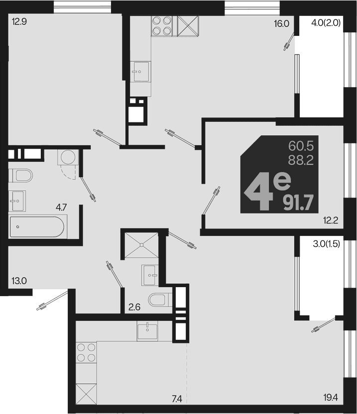 Продается 4-комн. квартира, 88.2 м²