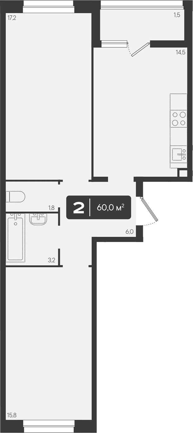 Продается 2-комн. квартира, 58.5 м²