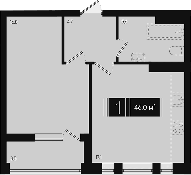 Продается 1-комн. квартира, 44.25 м²