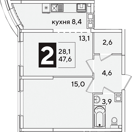 Продается 2-комн. квартира, 47.6 м²