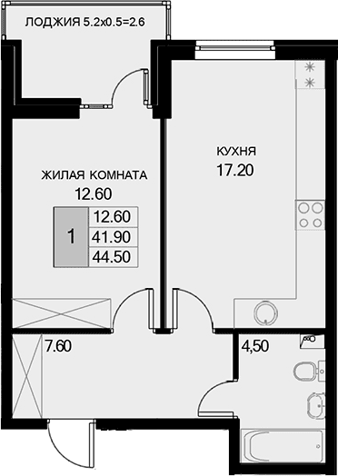Продается 1-комн. квартира, 41.9 м²