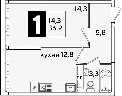 Продается 1-комн. квартира, 36.2 м²