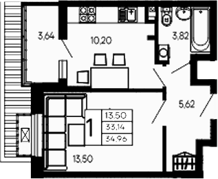 Продается 1-комн. квартира, 33.14 м²