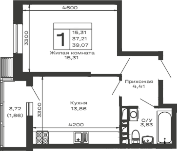 Продается 1-комн. квартира, 37.21 м²
