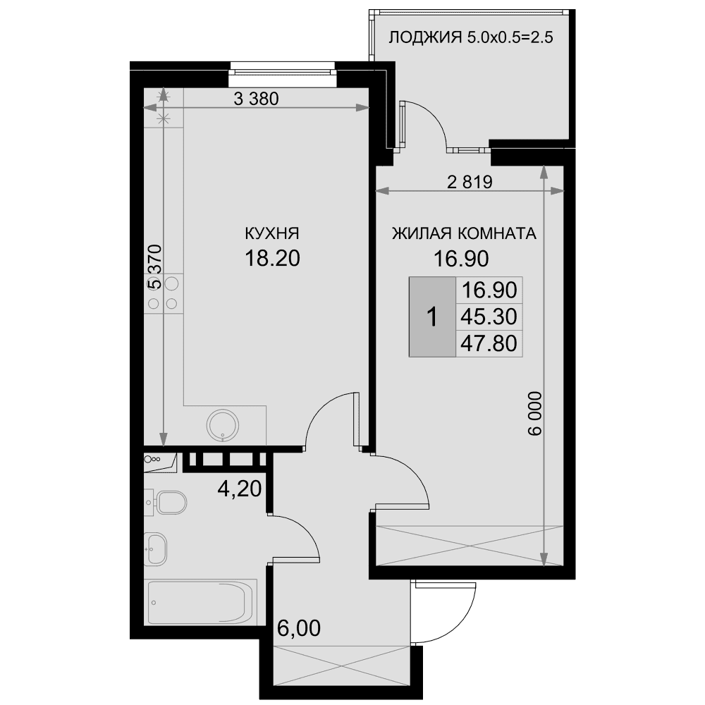Продается 2-комн. квартира, 45.3 м²
