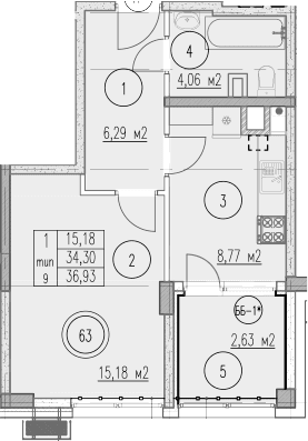 Продается 1-комн. квартира, 34.3 м²