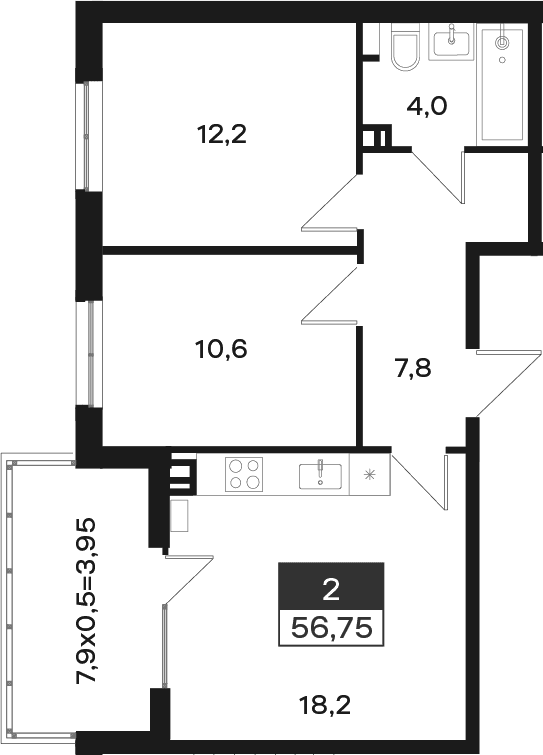 Продается 2-комн. квартира, 52.8 м²