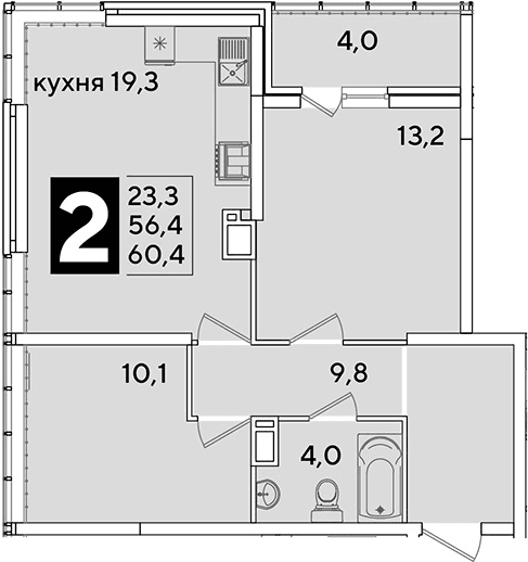 Продается 3-комн. квартира, 56.4 м²