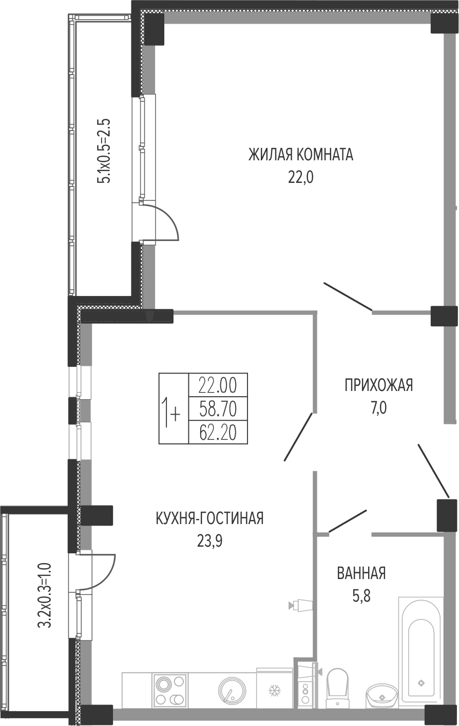 Продается 2-комн. квартира, 59.82 м²