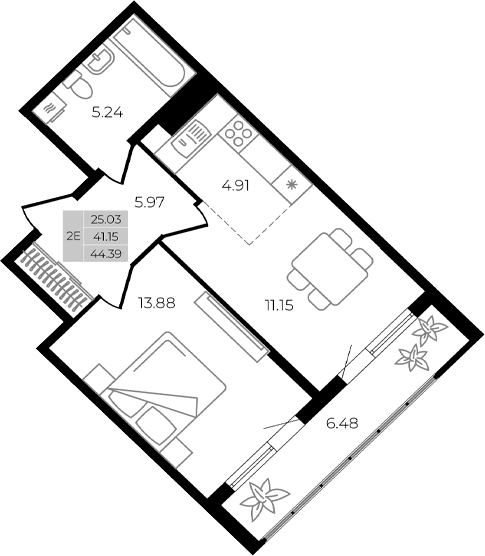 Продается 2-комн. квартира, 41.15 м²