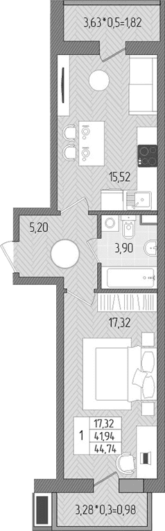 Продается 1-комн. квартира, 41.94 м²
