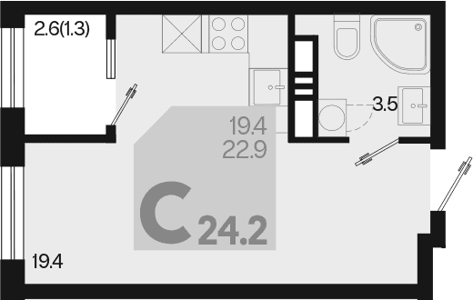Продается 1-комн. квартира, 22.9 м²