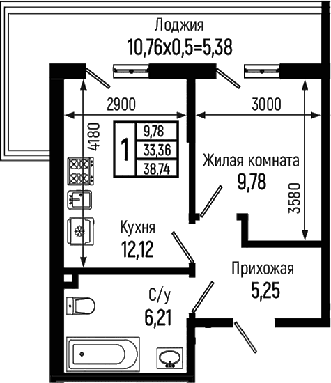 Продается 1-комн. квартира, 33.36 м²