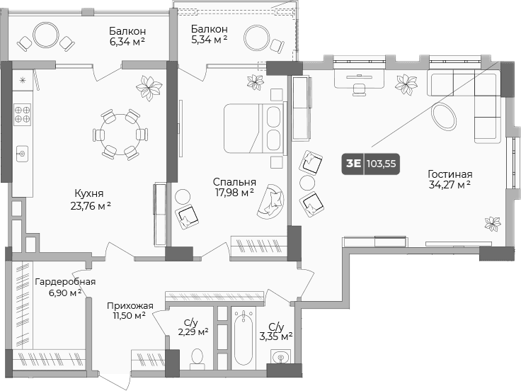 Продается 2-комн. квартира, 100.05 м²
