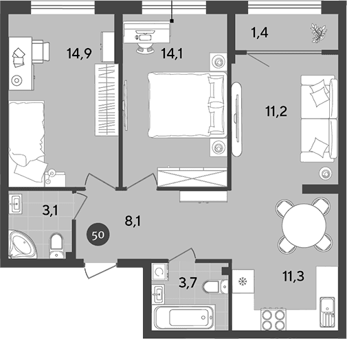 Продается 3-комн. квартира, 66.4 м²