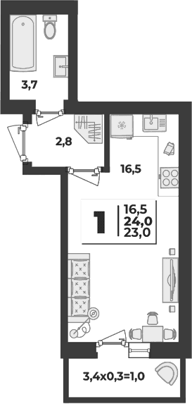 Продается 1-комн. квартира, 23 м²