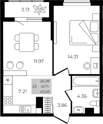 Продается 2-комн. квартира, 41.71 м²