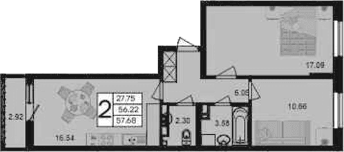 Продается 2-комн. квартира, 56.22 м²