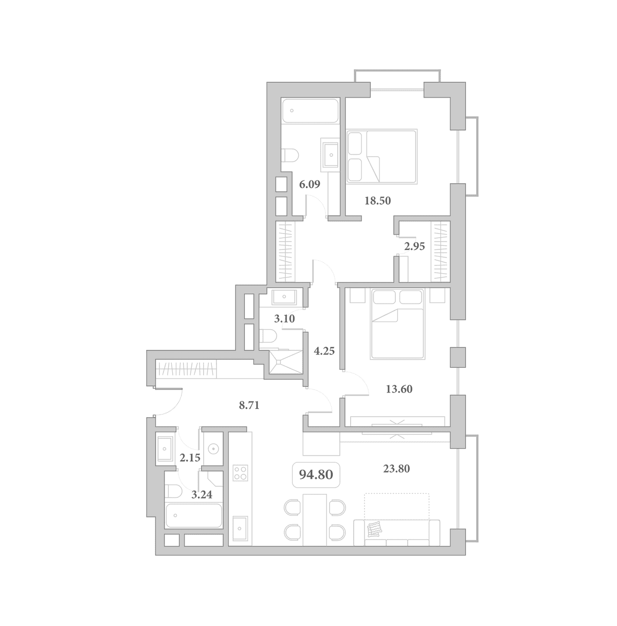Продается 3-комн. квартира, 90.5 м²