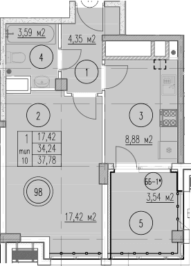 Продается 1-комн. квартира, 34.24 м²
