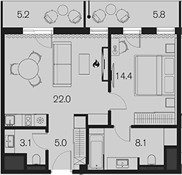 Продается 1-комн. квартира, 52.6 м²