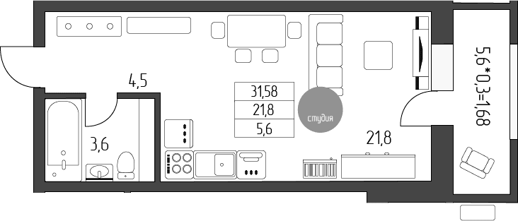 Продается 1-комн. квартира, 29.9 м²