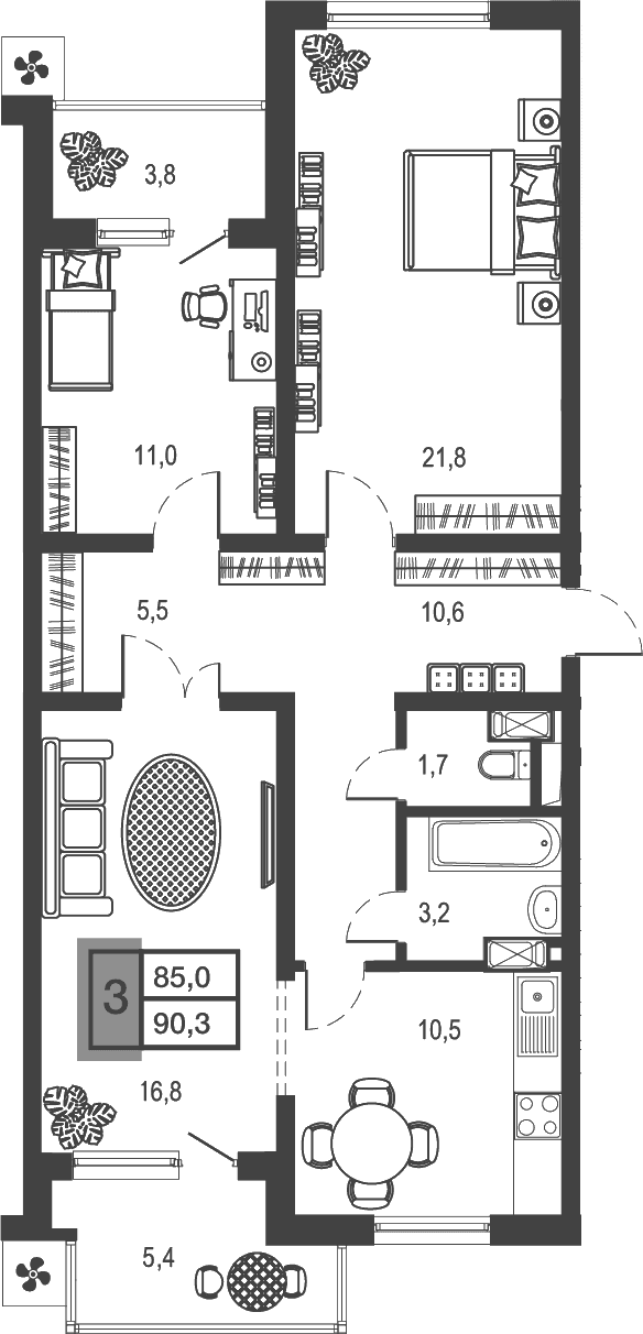 Продается 3-комн. квартира, 81.48 м²