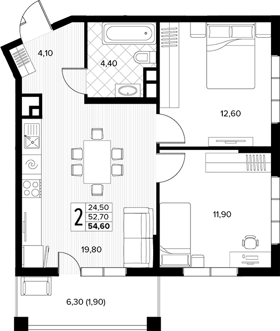 Продается 2-комн. квартира, 52.7 м²