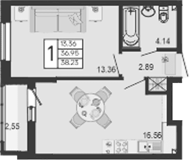 Продается 1-комн. квартира, 36.96 м²