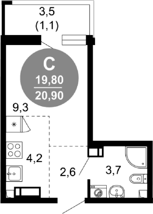Продается 1-комн. квартира, 19.8 м²