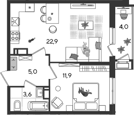 Продается 2-комн. квартира, 43.4 м²