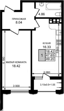Продается 1-комн. квартира, 47.65 м²
