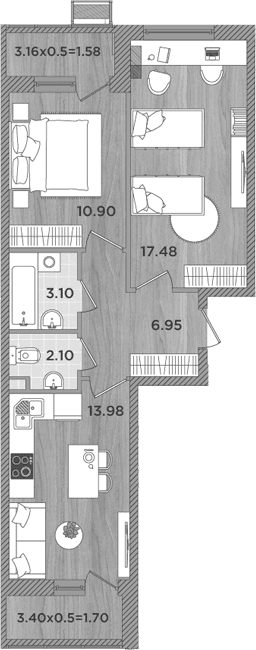 Продается 2-комн. квартира, 54.51 м²