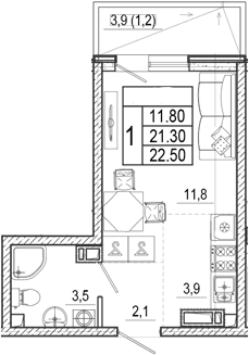 Продается 1-комн. квартира, 21.3 м²