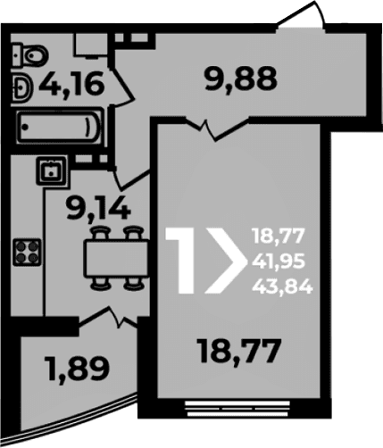 Продается 1-комн. квартира, 41.95 м²