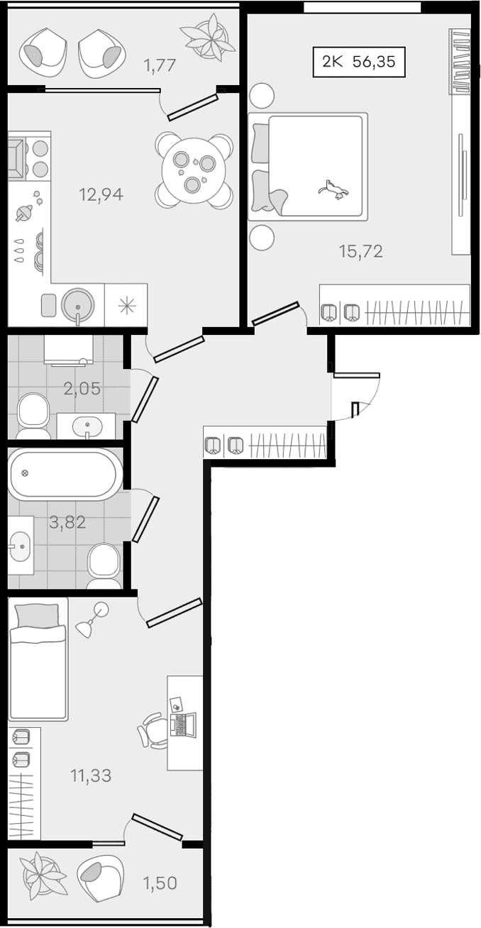Продается 2-комн. квартира, 53.08 м²