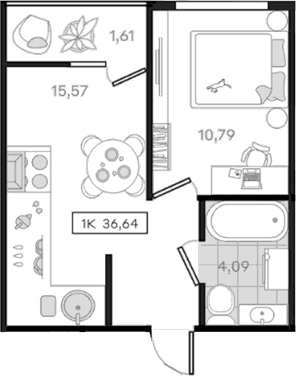 Продается 1-комн. квартира, 35.03 м²