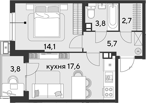 Продается 2-комн. квартира, 43.9 м²